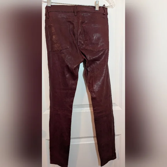 Frame Le Skinny de Jeanne Bordeaux 100% Lamb Leather Skinny Pants Size 27 Luxury - Picture 7 of 7